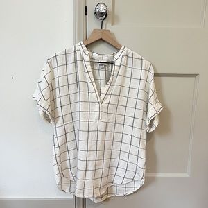 White Grid Short Sleeve Blouse